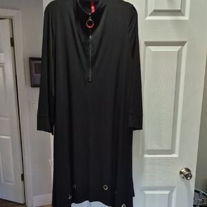 IC BY CONNIE Black Long Sleeve Asyemetrical Dress with Ring Detail XXL